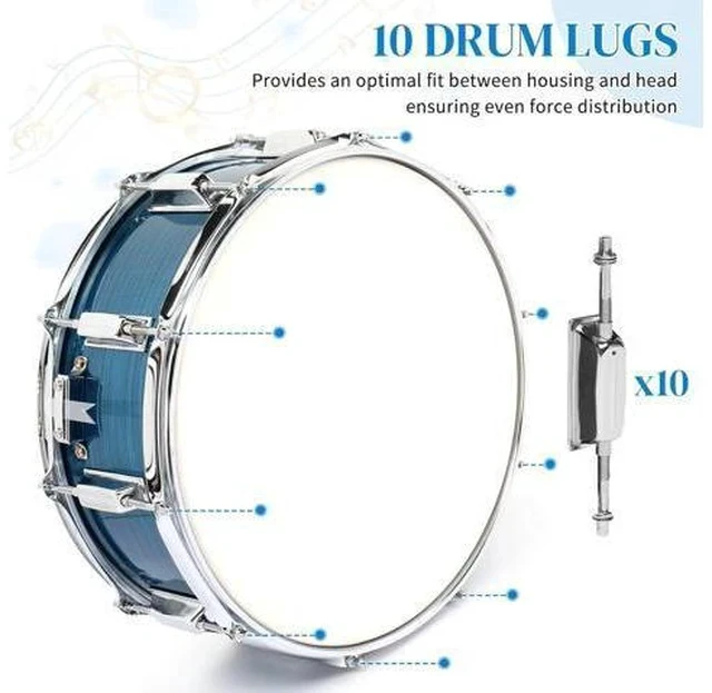 Alt view image 3 of 7 - 14 x 5.5 inches Snare Drum Set, Marching Snare Drum Kit for Students Beginners, Comes with Stand Sticks, Key, Bag, Mute Pad and Adjustable Straps (Blue)
