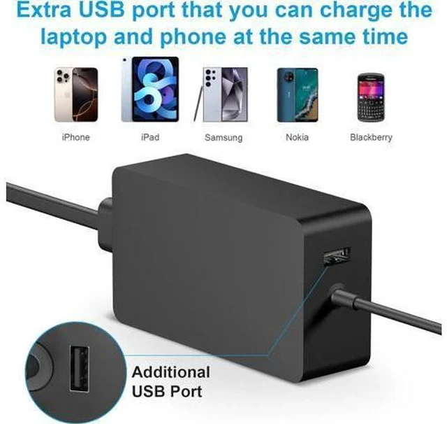 Alt view image 4 of 7 - Charger Compatible with Surface Pro Surface Go Tablet Surface Book Support 65W 44W 39W 36W 24W Surface Laptop Charger