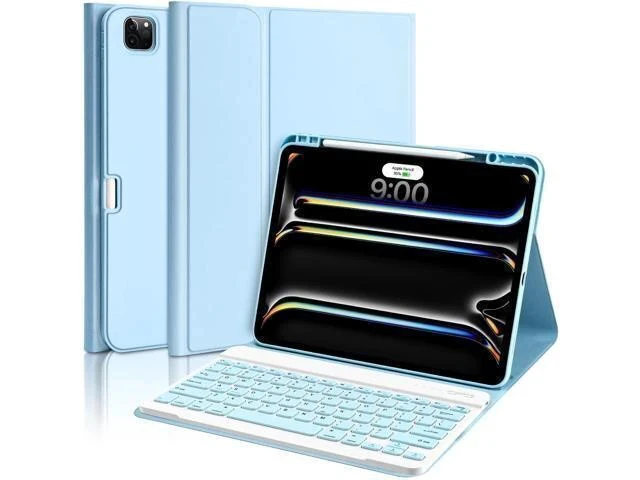 Alt view image 6 of 7 - aMZCaSE for iPad Pro 13 inch Case 2024 with Keyboard,Slim Stand Keyboard Case for iPad Pro 13 inch with Bluetooth Detachable Long Battery Keyboard&Pencil Holder for iPad pro 13''M4,Light Blue