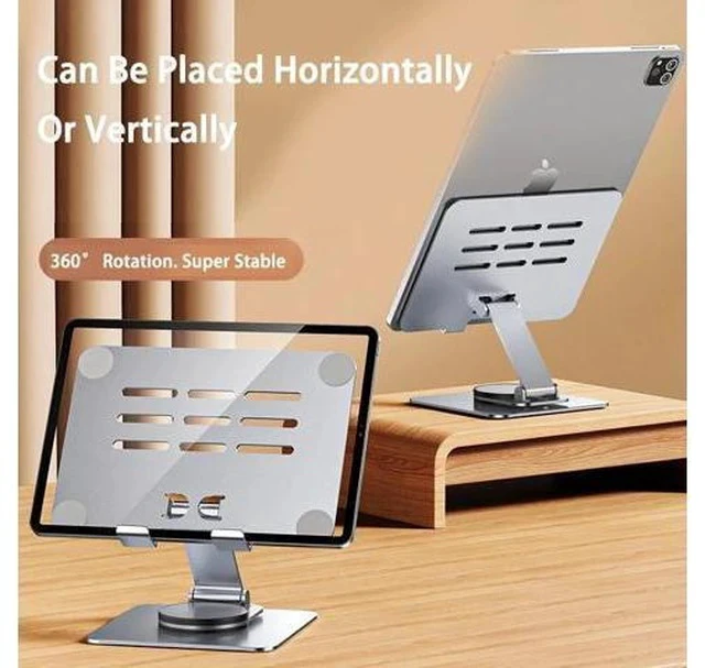 Alt view image 3 of 7 - Physowell Tablet Holder,iPad Stand, 360 Rotating Base,Foldable Adjustable Tablet Stand,Tablet Stand for Desk,Compatible with iPad Pro Air Mini 4 to 12.9-inchTablet