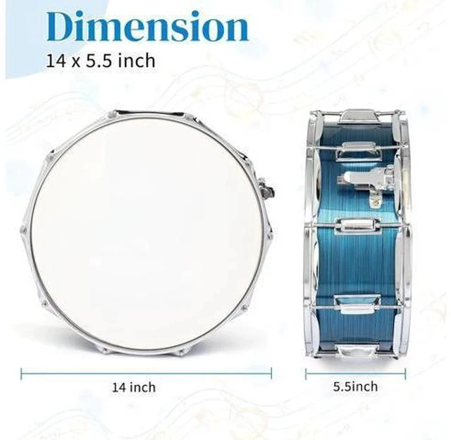Alt view image 5 of 7 - 14 x 5.5 inches Snare Drum Set, Marching Snare Drum Kit for Students Beginners, Comes with Stand Sticks, Key, Bag, Mute Pad and Adjustable Straps (Blue)