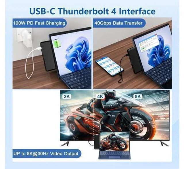 Alt view image 7 of 7 - Surface Pro 11 Docking Station: Surface Pro 11 Copilot+PC/Pro 10/Pro 9 USB Hub Adapter with Thunderbolt 4 (Display+Data+100W PD), 4K HDMI, USB 3.0, SD/TF Reader, 3.5mm Audio Surface Pro 11 Accessories