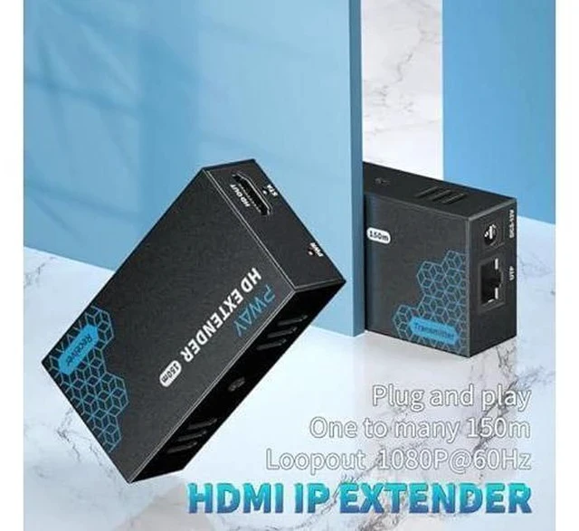 Alt view image 2 of 7 - PWAY HDMI Extender 500ft Over Single Cat5e/6, One to Multiple Monitors by Gigabit Ethernet Switch, Full HD 1080P@60Hz Video Extended