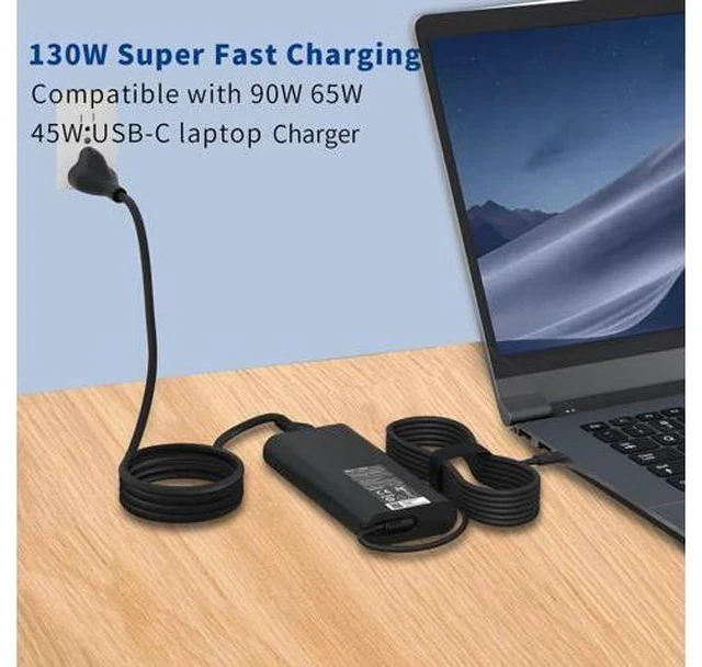 Alt view image 5 of 6 - 130W USB C Laptop Charger Compatible with Laptop Charger Type C Slim AC Power Cord - Precision 5550 5560 5570 5750 3560 XPS 15 9500 9575 XPS 17 Latitude 7410 7310 USB C
