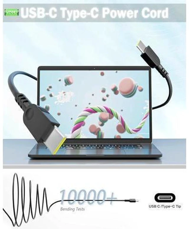 Alt view image 3 of 7 - 2025 New Slim 65W USB C Laptop Charger Compatible with Thinkpad/Yoga/Chromebook Computer Type C Fast Charging Power Cord Ac Adapter