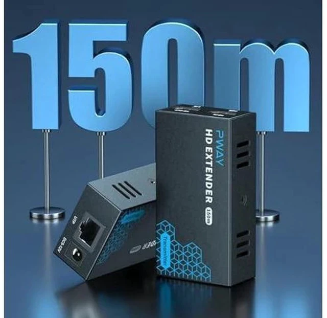 Alt view image 7 of 7 - PWAY HDMI Extender 500ft Over Single Cat5e/6, One to Multiple Monitors by Gigabit Ethernet Switch, Full HD 1080P@60Hz Video Extended