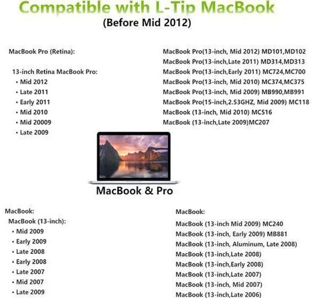Alt view image 3 of 7 - Mac Book Pro Charger 60W L-Tip Mag 1 Power Adapter Compatible with Mac Book Pro 13 inch (Before Mid 2012 Models)