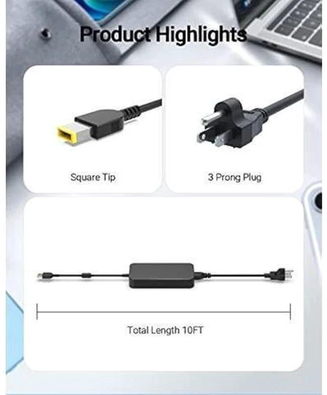 Alt view image 2 of 7 - 135W Charger Fit for Lenovo Thinkpad Thunderbolt 3 4 Essential Smart Dock Gen 1 2, Ultra Pro Docking Station Power Supply Adapter Cord, Slim Tip