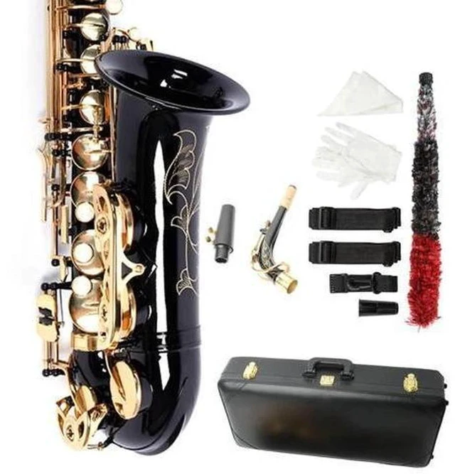 Main image of Alto Saxophone Drop E Brass Sax Full Kit for Student Beginners with Carving, Mouthpiece, Carrying Case, Gloves, Cleaning Cloth Bar, Detachable Strap, Shoulder Strap, Reed