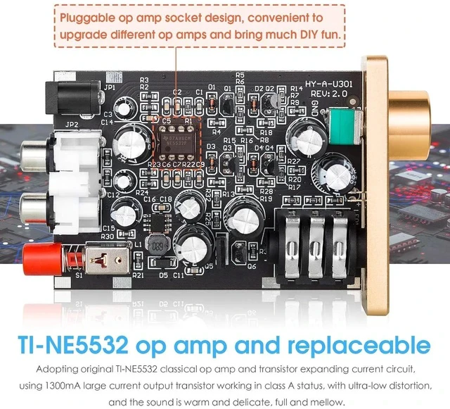 Alt view image 3 of 7 - U3 Headphone Amps, Mini Hi-Fi Amplifier for Home Desktop PC 6.35mm / 3.5mm Headsets, Class A, RCA Input, DC 5V