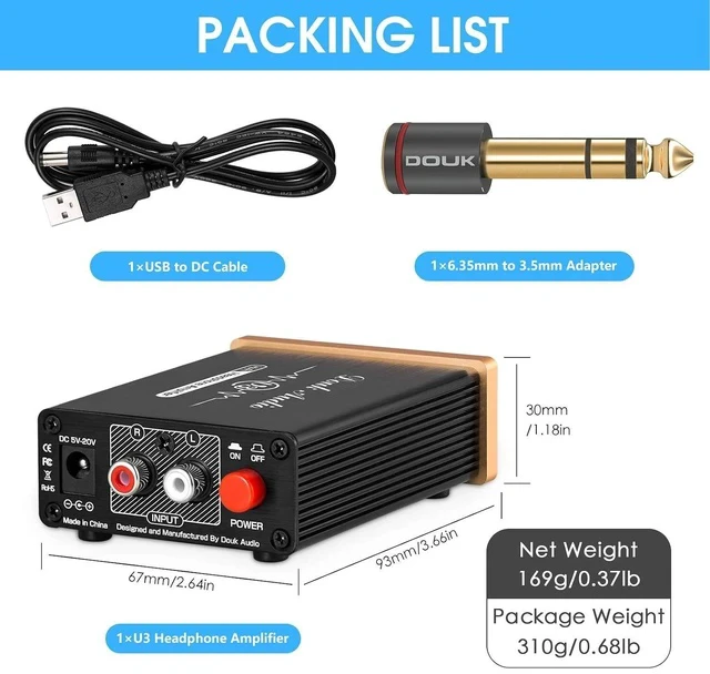 Alt view image 6 of 7 - U3 Headphone Amps, Mini Hi-Fi Amplifier for Home Desktop PC 6.35mm / 3.5mm Headsets, Class A, RCA Input, DC 5V