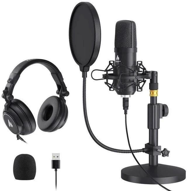 Main image of AU-A04T USB Microphone with AU-MH601 Studio Monitor Headphones Bundle Streaming Podcasting Pack Plug