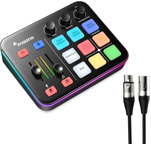 Alt view image 2 of 2 - G1 NEO Gaming Audio Mixer, Audio Interface with Pro-preamp, RGB, Bluetooth, 48V Phantom Power for Li