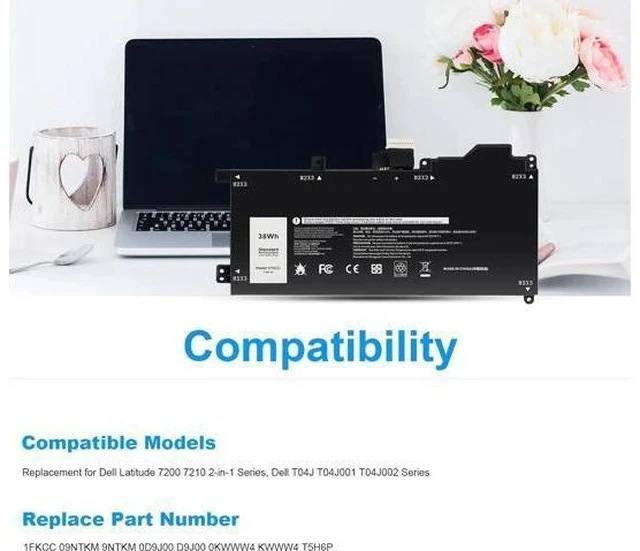 Alt view image 3 of 7 - Futurebatt 1FKCC Laptop Battery Compatible with Dell Latitude 7200 7210 2-in-1 Series T04J T04J001 T04J002 T5H6P 09NTKM 9NTKM 0D9J00 D9J00 0KWWW4 KWWW4