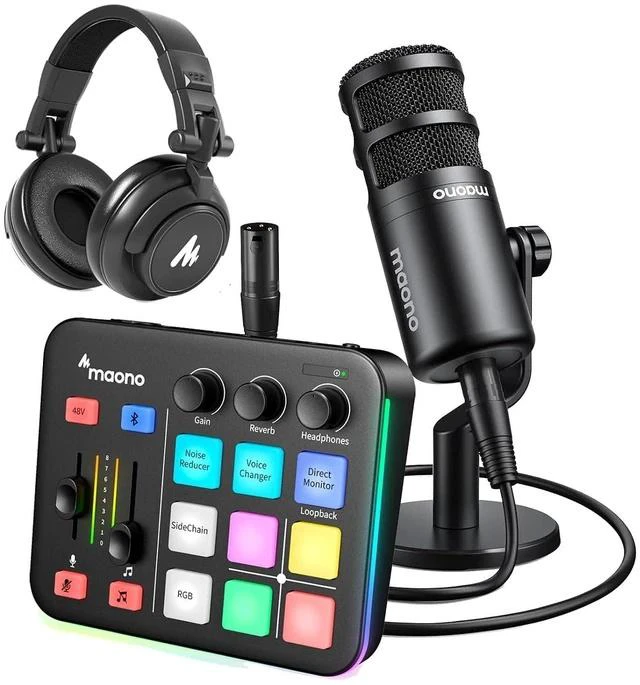 Main image of Gaming Audio Mixer & XLR Dynamic Microphone& Hadphone, Audio Interface with Pro-preamp, RGB, Bluetoo