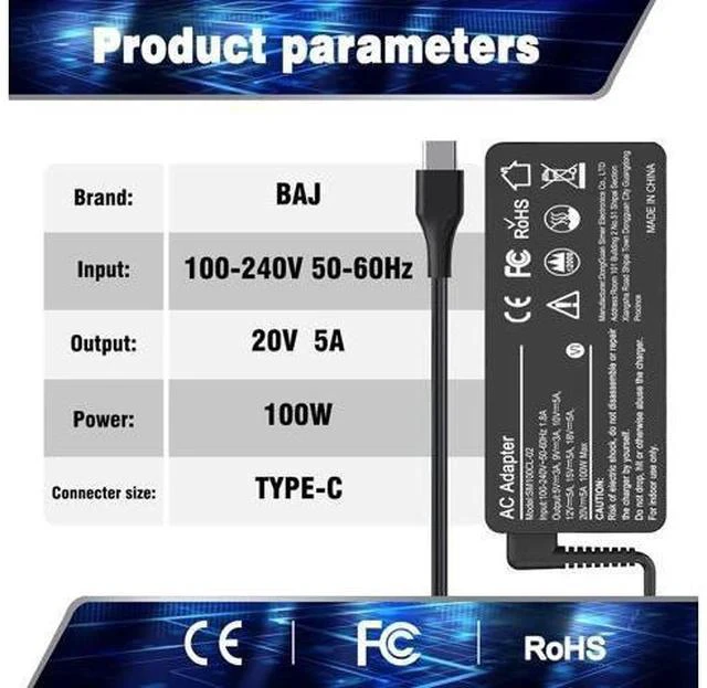 Alt view image 4 of 6 - Universal 100W USB-C Laptop Charger for Mac Book Pro/Air 16 15 14 13 Inch Chromebook ThinkPad and Type-C Adapter Charger (Universal 100W USB C Charger)