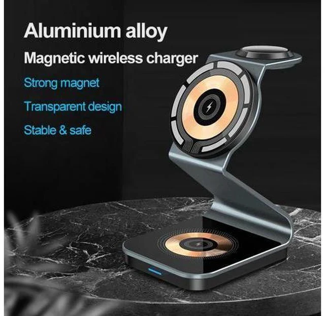 Alt view image 3 of 7 - 3-in-1 Magnetic Mobile Phone Stand & Wireless Charger with QC3.0 PD 7W for Mobile Phone Earphone Smart Watch