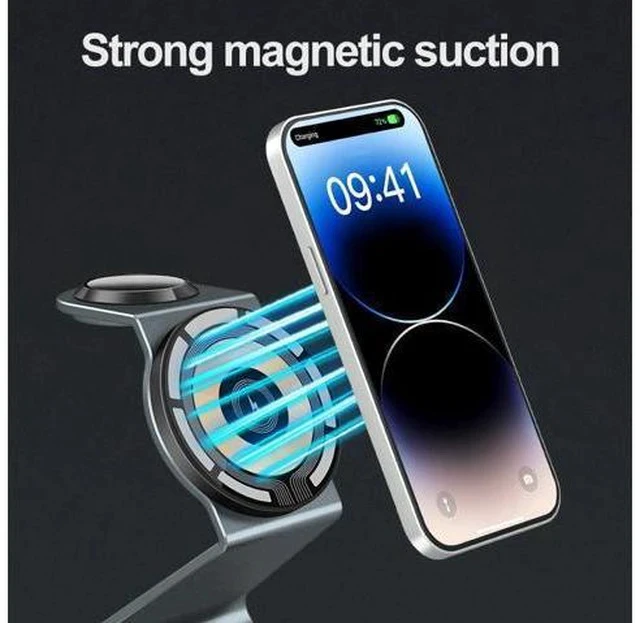 Alt view image 4 of 7 - 3-in-1 Magnetic Mobile Phone Stand & Wireless Charger with QC3.0 PD 7W for Mobile Phone Earphone Smart Watch