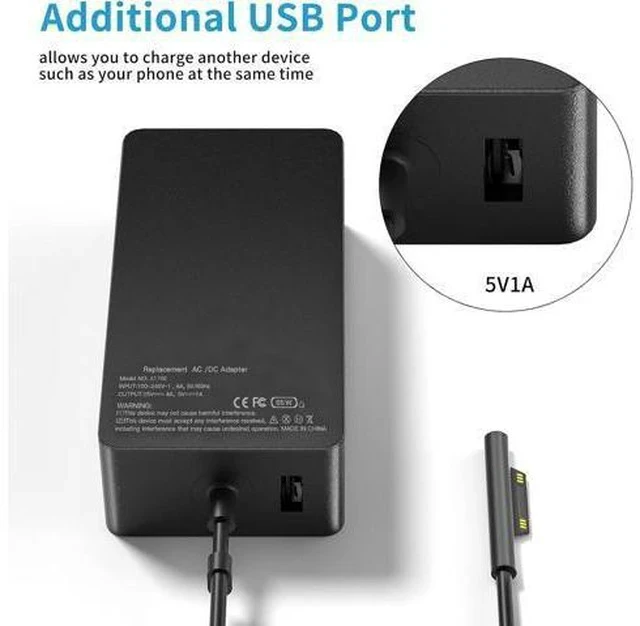 Alt view image 5 of 7 - 65W Surface Pro Laptop Charger for Surface Pro 10/9/8/7/6/5/4/3/X Windows Surface Laptop 6/5/4/3/2/1 Surface Book 3/2/1 Surface Go 3/2/1 Surface Charger Supports 44W 36W