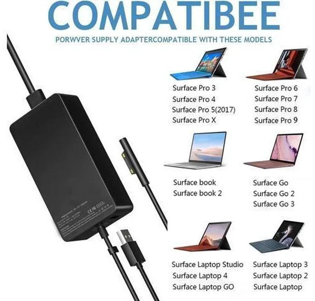Alt view image 6 of 7 - 65W Surface Pro Laptop Charger for Surface Pro 10/9/8/7/6/5/4/3/X Windows Surface Laptop 6/5/4/3/2/1 Surface Book 3/2/1 Surface Go 3/2/1 Surface Charger Supports 44W 36W