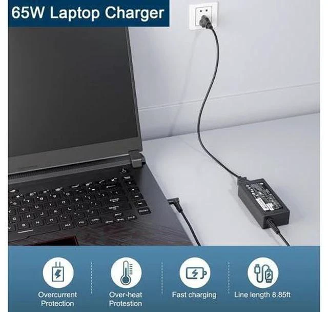 Alt view image 6 of 7 - 65W 45W AC Charger Fit for HP Probook 440 445 450 455 470 640 650 G10 G9 G8 G7 G6 G5 G4 G3 G2 Elitebook 845 840 for HP Pavilion x360 11 13 14 15 17 Envy X360 Blue Tip Laptop Adapter Power Cord (65W)