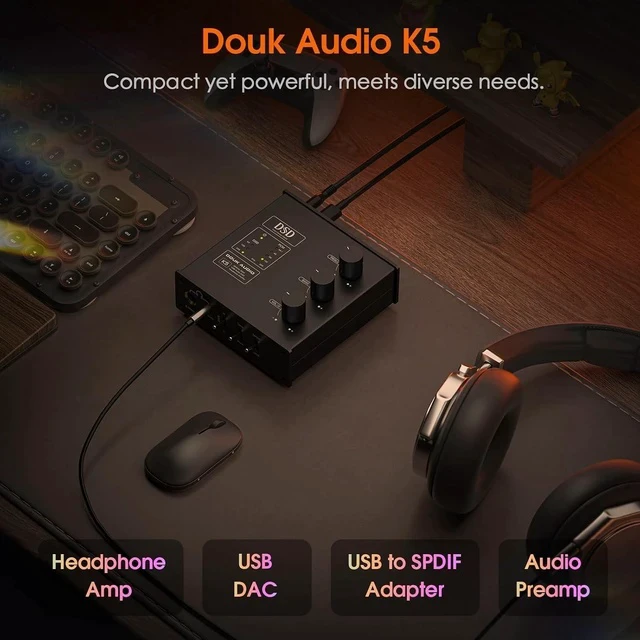 Alt view image 2 of 7 - K5 PC DAC Headphone Amplifier Digital to Analog Converter with USB & Optical Input DSD256 for Amplifiers, Speakers, Mac, Computer (K5)