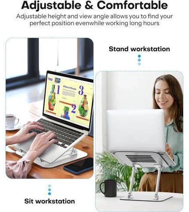 Alt view image 2 of 7 - Laptop Stand for Desk Ergonomic Metal Adjustable Laptop Stand Laptop Holder Riser with Cooling Function Computer Stand Compatible with MacBook and All Laptops (10-17.2 inch) Silver