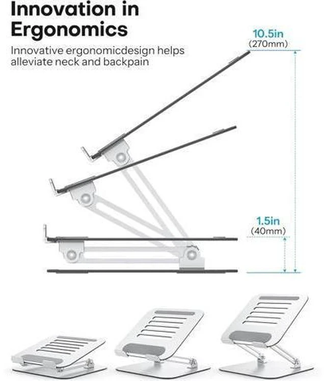 Alt view image 3 of 7 - Laptop Stand for Desk Ergonomic Metal Adjustable Laptop Stand Laptop Holder Riser with Cooling Function Computer Stand Compatible with MacBook and All Laptops (10-17.2 inch) Silver