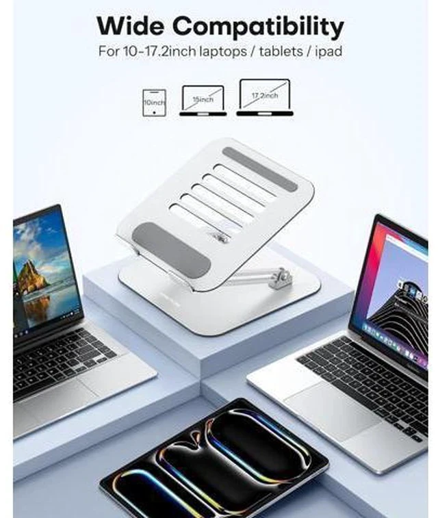 Alt view image 5 of 7 - Laptop Stand for Desk Ergonomic Metal Adjustable Laptop Stand Laptop Holder Riser with Cooling Function Computer Stand Compatible with MacBook and All Laptops (10-17.2 inch) Silver