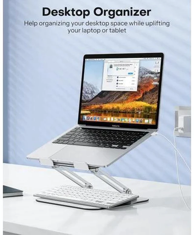 Alt view image 6 of 7 - Laptop Stand for Desk Ergonomic Metal Adjustable Laptop Stand Laptop Holder Riser with Cooling Function Computer Stand Compatible with MacBook and All Laptops (10-17.2 inch) Silver