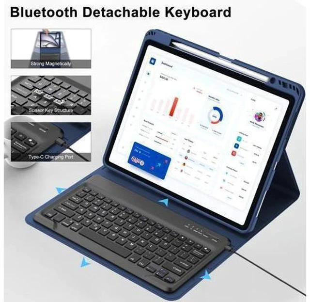 Alt view image 3 of 7 - iPad Air 13 inch Case Keyboard, Detachable Wireless Keyboard for iPad Air 13 M2 2024, Smart Folio iPad Air 13'' Keyboard with Pencil Holder, Rechargeable Keyboard Cover for 2024 iPad Air 13, Navy Blue