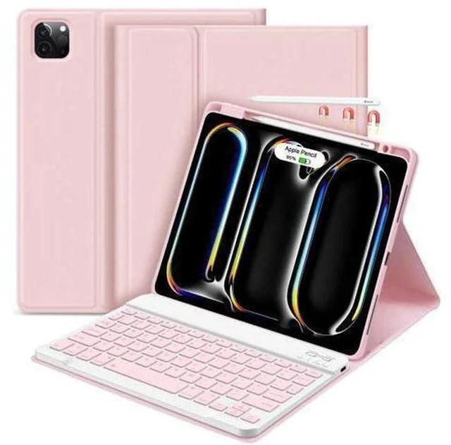 Main image of GOKOCO for iPad Pro 11 inch M4 2024 Case with Keyboard-Keyboard Case for iPad Pro 11" 2024 with Pencil Holder,Wireless Detachable Keyboard,Auto Sleep/Wake Function-Pink