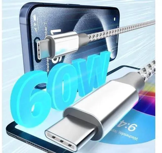 Alt view image 3 of 7 - SOEWIOU USB C Cable3 Pack 10FT 60W Fast Charging USB C to USB C Cable, Durable Type C Charger Cable for iPhone 17/16/15/iPad MacBook CarPlay and More-Grey White