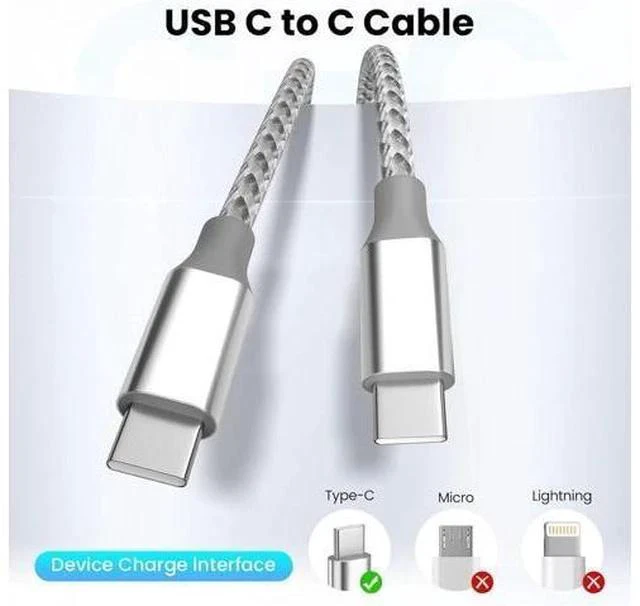 Alt view image 2 of 7 - SOEWIOU USB C Cable3 Pack 10FT 60W Fast Charging USB C to USB C Cable, Durable Type C Charger Cable for iPhone 17/16/15/iPad MacBook CarPlay and More-Grey White