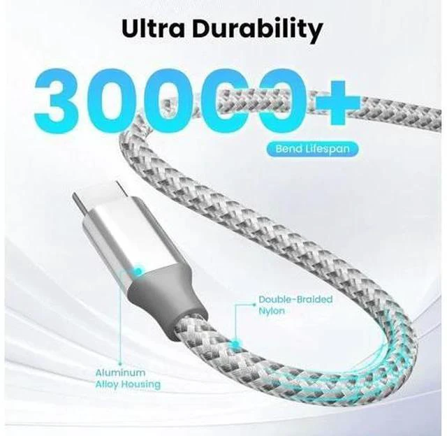 Alt view image 7 of 7 - SOEWIOU USB C Cable3 Pack 10FT 60W Fast Charging USB C to USB C Cable, Durable Type C Charger Cable for iPhone 17/16/15/iPad MacBook CarPlay and More-Grey White