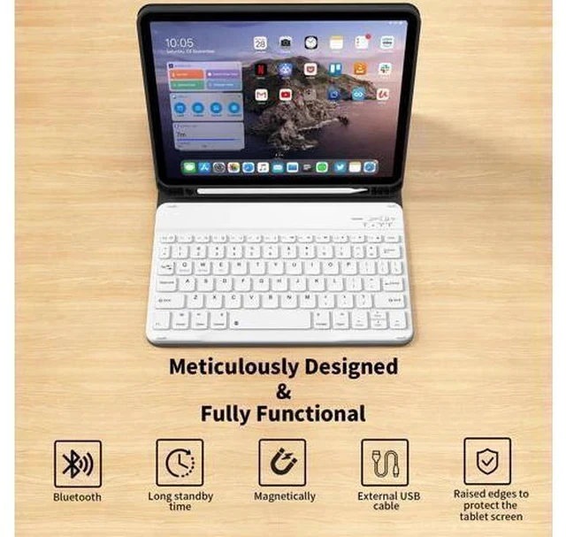 Alt view image 4 of 7 - kenke for iPad 10th Generation Case with Keyboard (10.9 Inch, 2022), Magnetically Detachable Wireless Bluetooth Keyboard, Folio Keyboard Case with Pencil Holder for iPad 10th Generation, Black