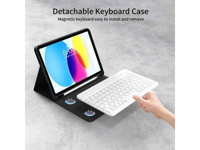 Alt view image 7 of 7 - kenke for iPad 10th Generation Case with Keyboard (10.9 Inch, 2022), Magnetically Detachable Wireless Bluetooth Keyboard, Folio Keyboard Case with Pencil Holder for iPad 10th Generation, Black