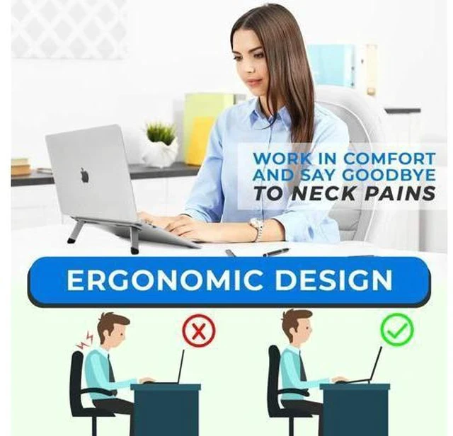 Alt view image 3 of 7 - Laptop Riser for Desk Aluminum Foldable Laptop Stand for 10-16 Models Including MacBook MacBook Air iPad HP and More Self-Adhesive Portable Laptop Stand with Non-Skid Feet