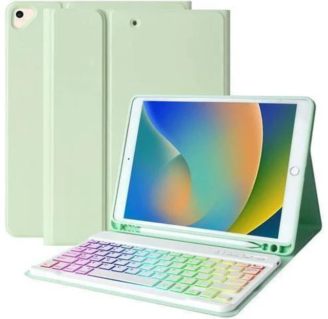 Main image of MORECOO for iPad 9th Generation Case with Keyboard, 7 Color Backlit Wireless Keyboard with Pencil Holder for 10.2 inch iPad 8th / 7th, for iPad Pro 10.5 inch 2017, for iPad Air 3rd Gen (Mint Green)
