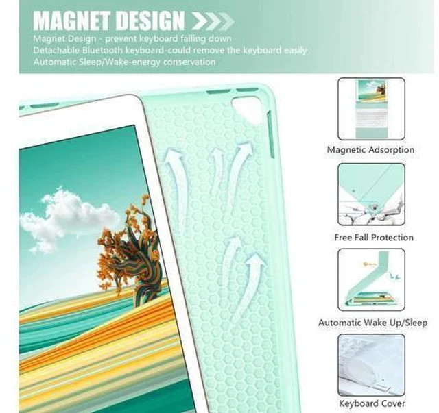 Alt view image 4 of 7 - MORECOO for iPad 9th Generation Case with Keyboard, 7 Color Backlit Wireless Keyboard with Pencil Holder for 10.2 inch iPad 8th / 7th, for iPad Pro 10.5 inch 2017, for iPad Air 3rd Gen (Mint Green)