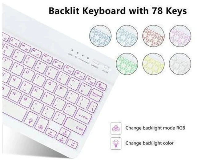 Alt view image 3 of 7 - MORECOO for iPad 9th Generation Case with Keyboard, 7 Color Backlit Wireless Keyboard with Pencil Holder for 10.2 inch iPad 8th / 7th, for iPad Pro 10.5 inch 2017, for iPad Air 3rd Gen (Mint Green)