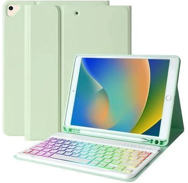 Alt view image 6 of 7 - MORECOO for iPad 9th Generation Case with Keyboard, 7 Color Backlit Wireless Keyboard with Pencil Holder for 10.2 inch iPad 8th / 7th, for iPad Pro 10.5 inch 2017, for iPad Air 3rd Gen (Mint Green)