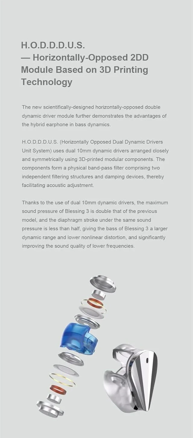 Alt view image 4 of 5 - Moondrop Blessing 3 in Ear Earphones 2DD+4BA Hybrid Triple Range Frequency Division in Ear Monitors 0.78 2pin IEM Earbuds