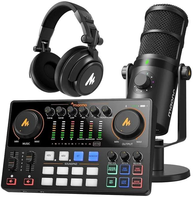 Main image of Podcast Equipment: Audio Interface, USB/XLR Dynamic Mic and Headphones with Dual XLR Input, Quick to