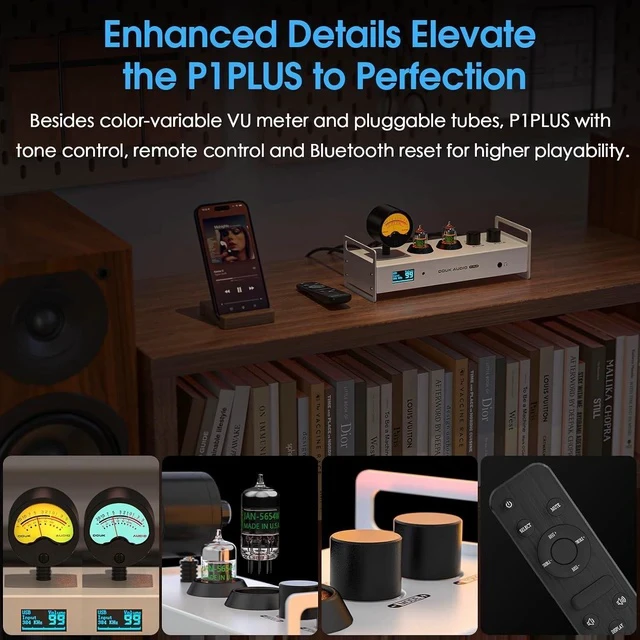 Alt view image 6 of 7 - Tube Preamp DAC: Bluetooth 5.1 LDAC Headphone Amp w/VU Meter USB Coax Optical Input for Amplifiers, Home HiFi Systems (P1 Plus)
