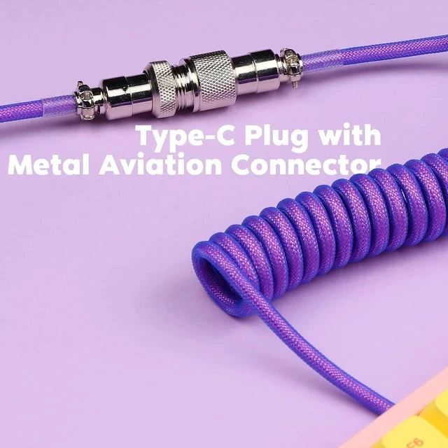 Alt view image 2 of 7 - Mix 1.8m Coiled Type-C to USB A TPU Mechanical Keyboard Space Cable with Detachable Aviator Connector for Gaming Keyboard and Cellphone(Purple)