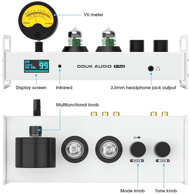 Alt view image 7 of 7 - Tube Preamp DAC: Bluetooth 5.1 LDAC Headphone Amp w/VU Meter USB Coax Optical Input for Amplifiers, Home HiFi Systems (P1 Plus)