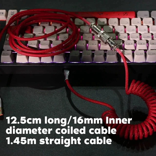 Alt view image 2 of 6 - Mix 1.8m Coiled Type-C to USB A TPU Mechanical Keyboard Space Cable with Detachable Aviator Connector for Gaming Keyboard and Cellphone (Red)