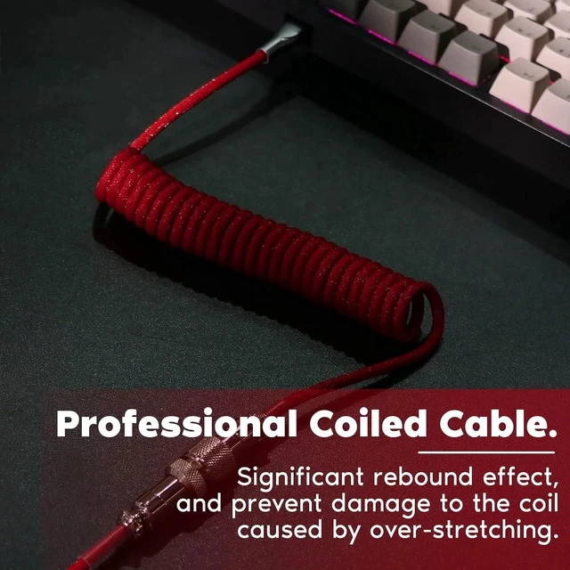 Alt view image 4 of 6 - Mix 1.8m Coiled Type-C to USB A TPU Mechanical Keyboard Space Cable with Detachable Aviator Connector for Gaming Keyboard and Cellphone (Red)