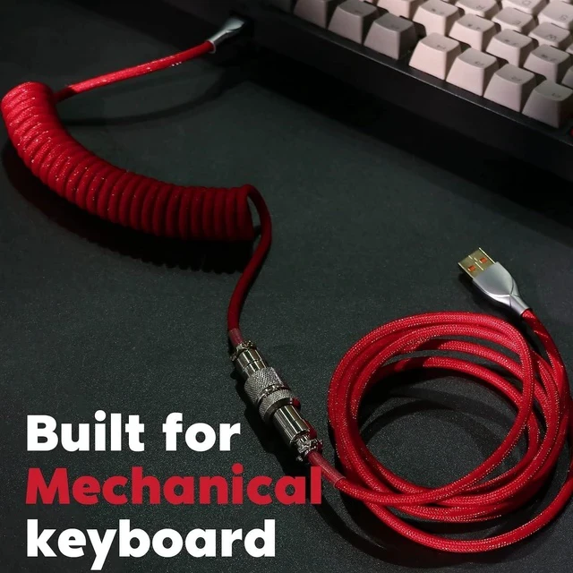 Alt view image 5 of 6 - Mix 1.8m Coiled Type-C to USB A TPU Mechanical Keyboard Space Cable with Detachable Aviator Connector for Gaming Keyboard and Cellphone (Red)